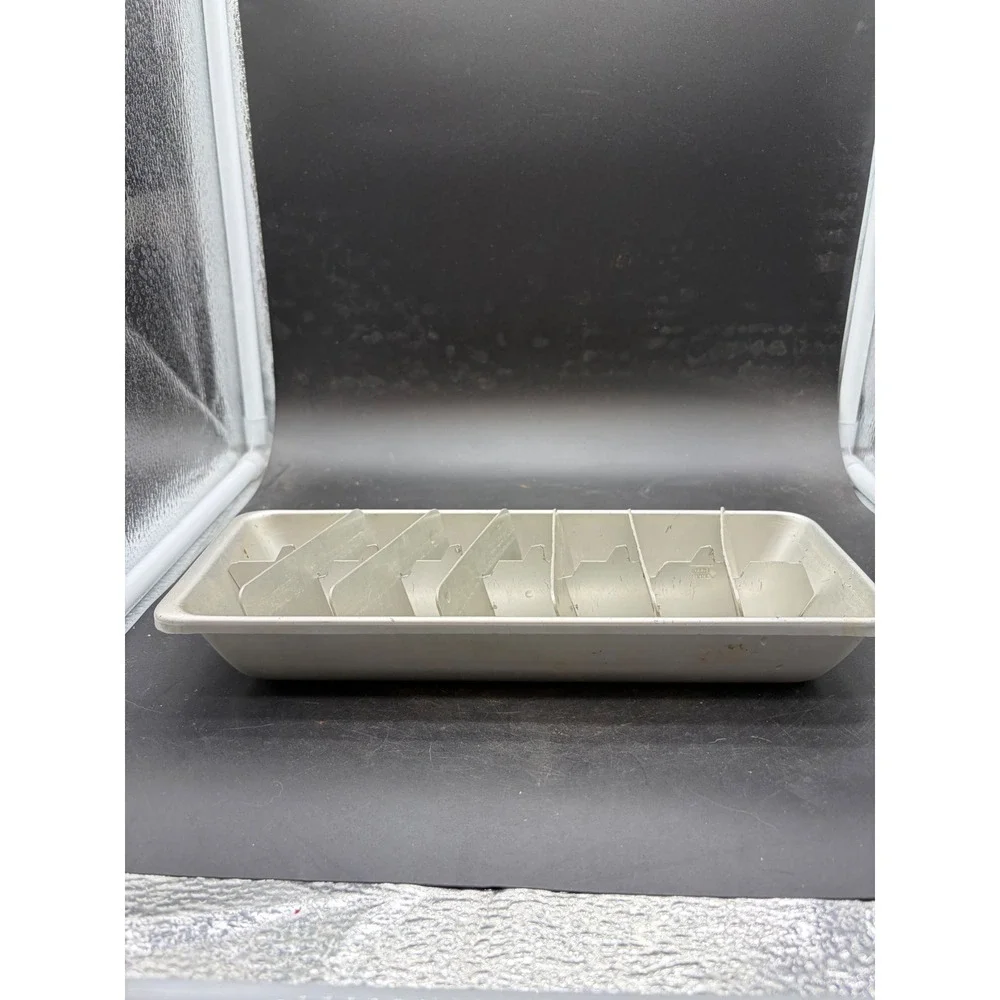 Vintage Aluminum Ice Cube Tray with Removable Divider Insert Silver Tone Retro